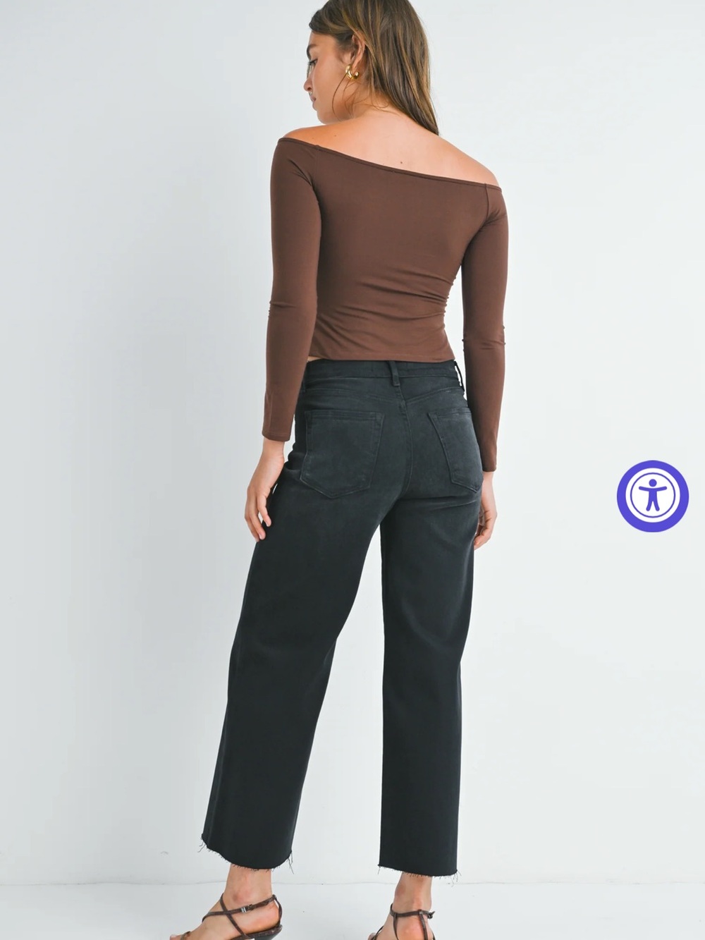 Just Black Denim Scissor Cut Wide Leg Jeans in Washed Black - Picture 9 of 9